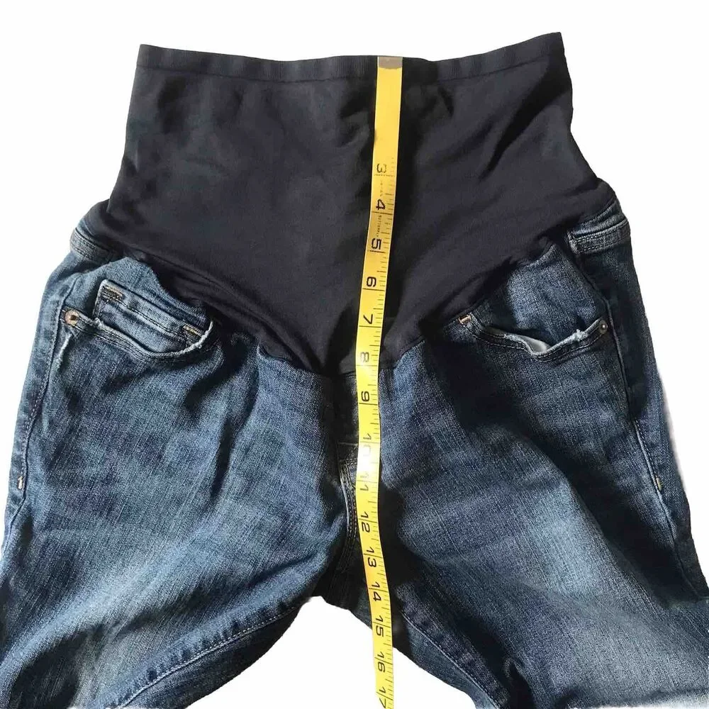 Old Navy Maternity Jeans Dark Wash Stretch Full Panel Skinny SZ 6 Distressed 30”